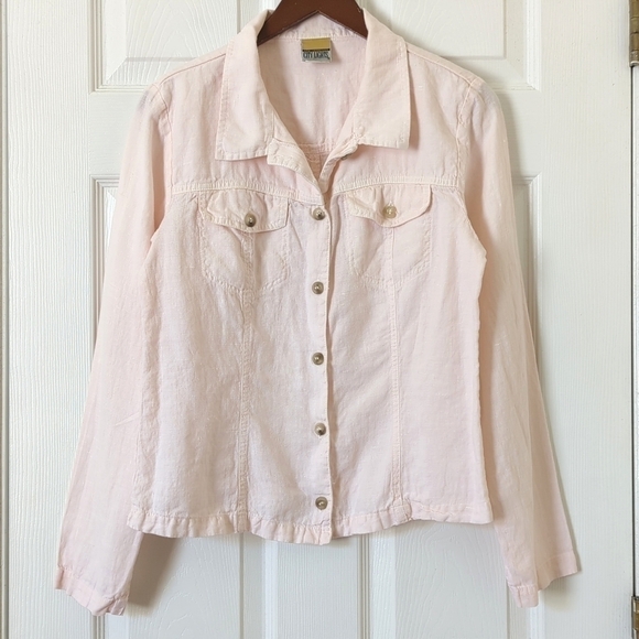 City Lights Tops - City Lights 90's Vintage 100% Linen Long Sleeve Button Down Shirt Baby Pink M